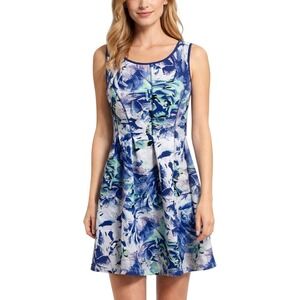 Apt 9‎ Petite PXL Floral Print Sleeveless Fit Flare Dress Blue White